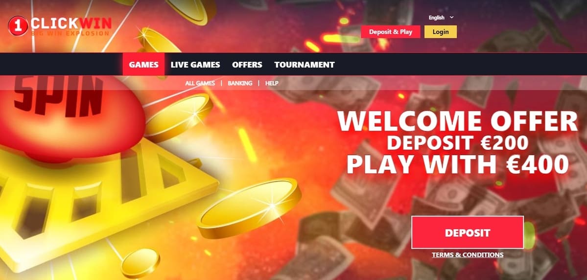 1ClickWin Casino Main Page