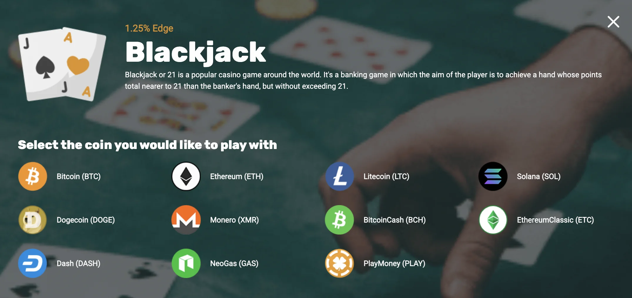 Cryptogames casino blackjack